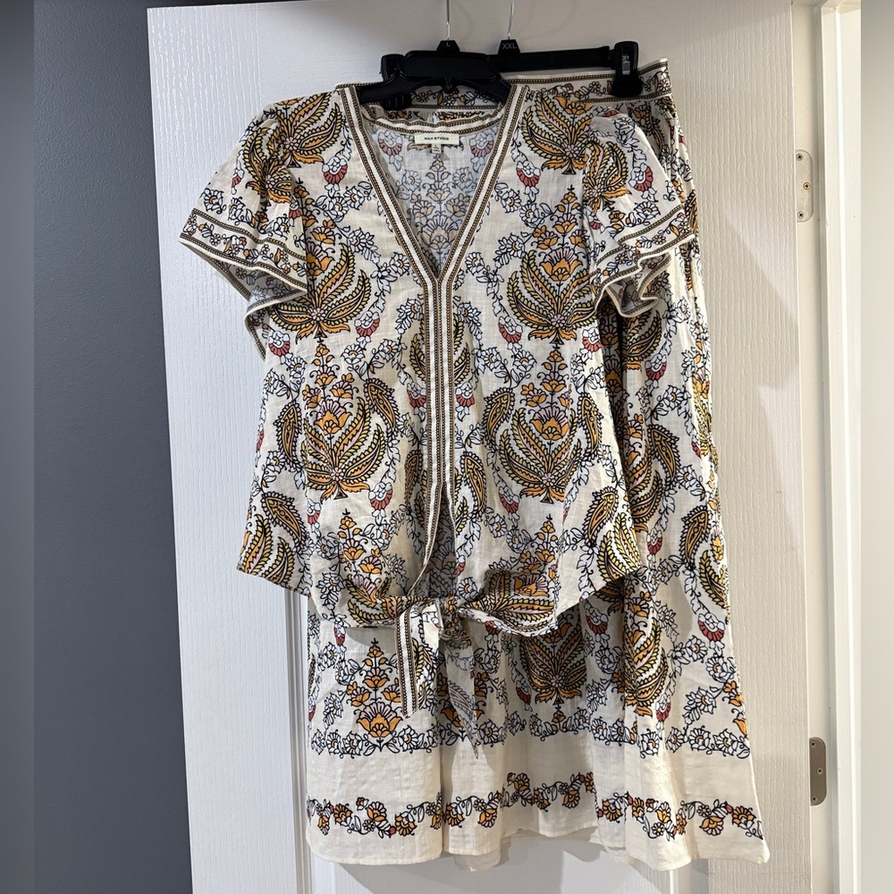 Max Studio Cotton Blend Boho Paisley Floral Midi Skirt & Top - 2 pc set Sz L